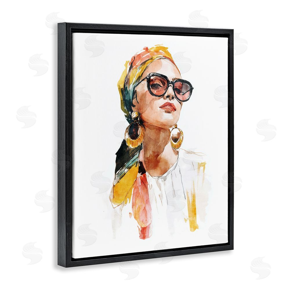 Svetlana Aleynikova Stylish Woman with Headwrap Black Floating Frame Canvas Wall Art Print