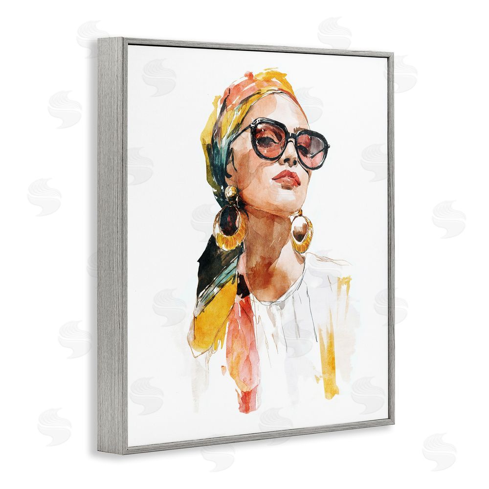Svetlana Aleynikova Stylish Woman with Headwrap Gray Framed Giclee Wall Art Print
