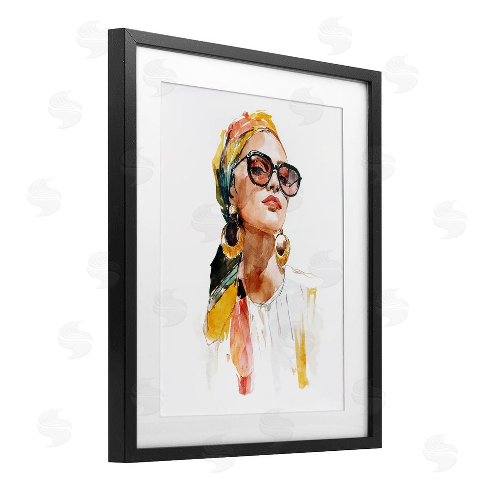 Svetlana Aleynikova Stylish Woman with Headwrap Black Framed Print Under Glass Wall Art