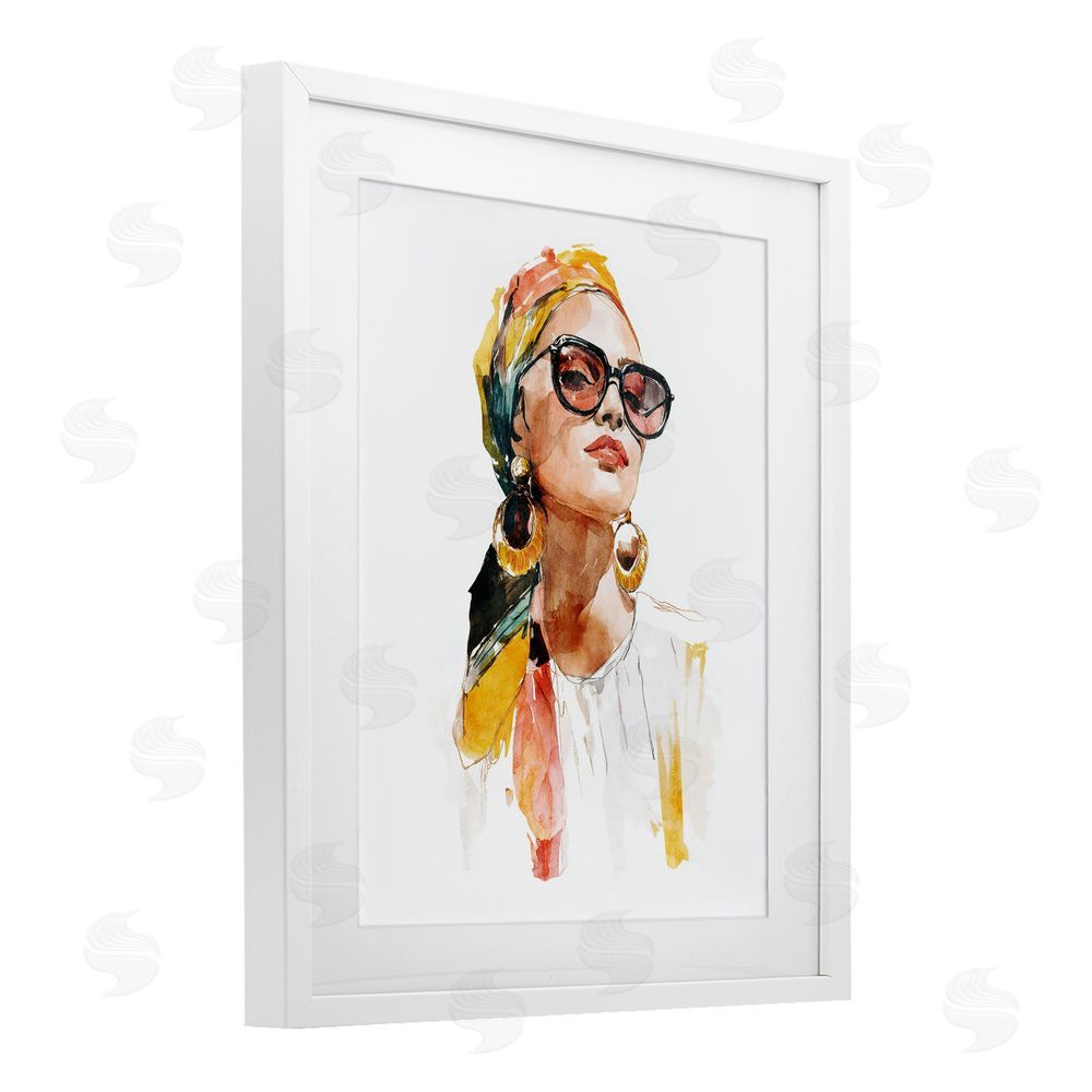 Svetlana Aleynikova Stylish Woman with Headwrap White Framed Print Under Glass Wall Art