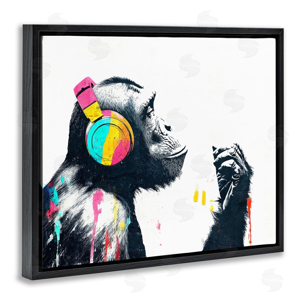 Svetlana Aleynikova Ape On Air Headphones Black Floating Frame Canvas Wall Art Print