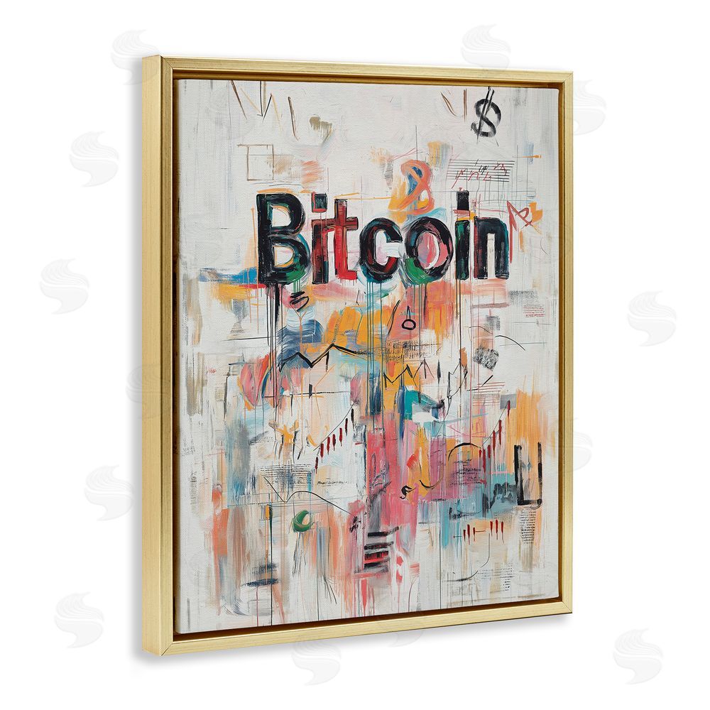 Svetlana Aleynikova Digital Currency Abstract Collage Gold Floating Frame Canvas Wall Art Print