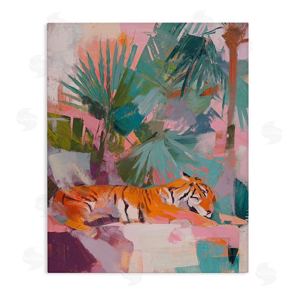 Svetlana Aleynikova Resting Tiger Beneath Leaves Stretched Canvas Wall Art Print