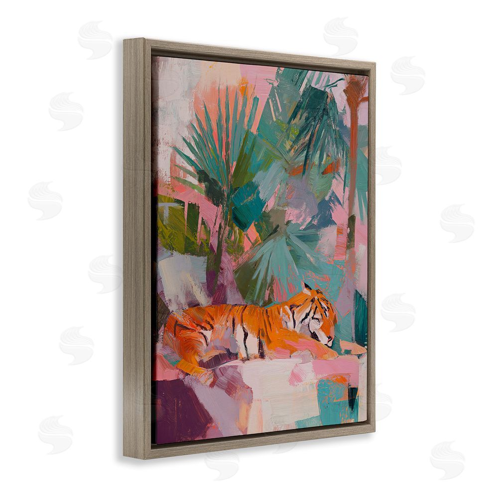 Svetlana Aleynikova Resting Tiger Beneath Leaves Brown Floating Frame Canvas Wall Art Print