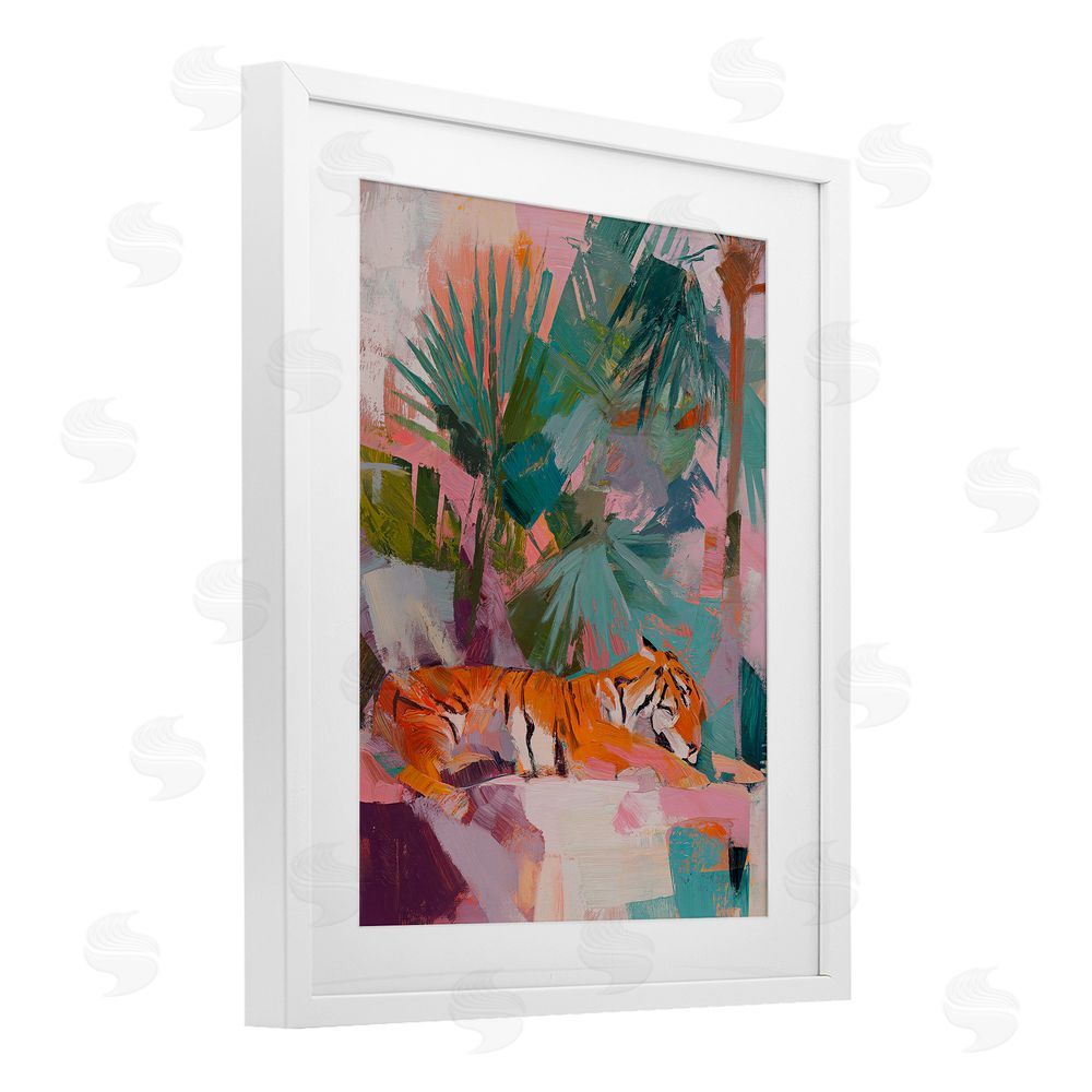 Svetlana Aleynikova Resting Tiger Beneath Leaves White Framed Print Under Glass Wall Art