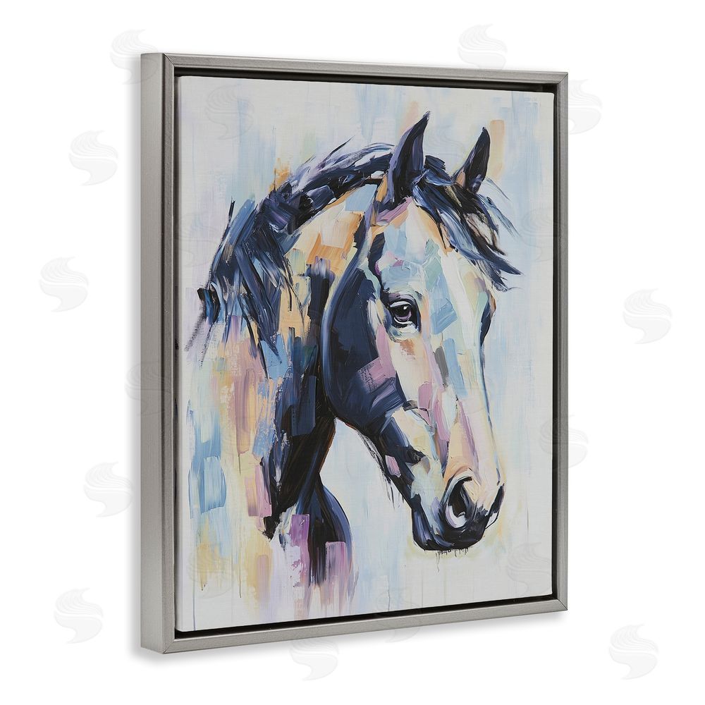 Svetlana Aleynikova Vivid Equine Portrait Gray Floating Frame Canvas Wall Art Print