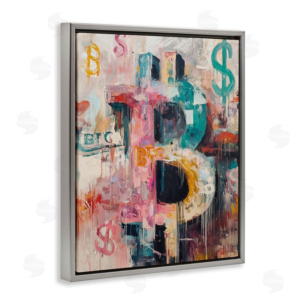 Svetlana Aleynikova Street Style Crypto Symbol Gray Floating Frame Canvas Wall Art Print