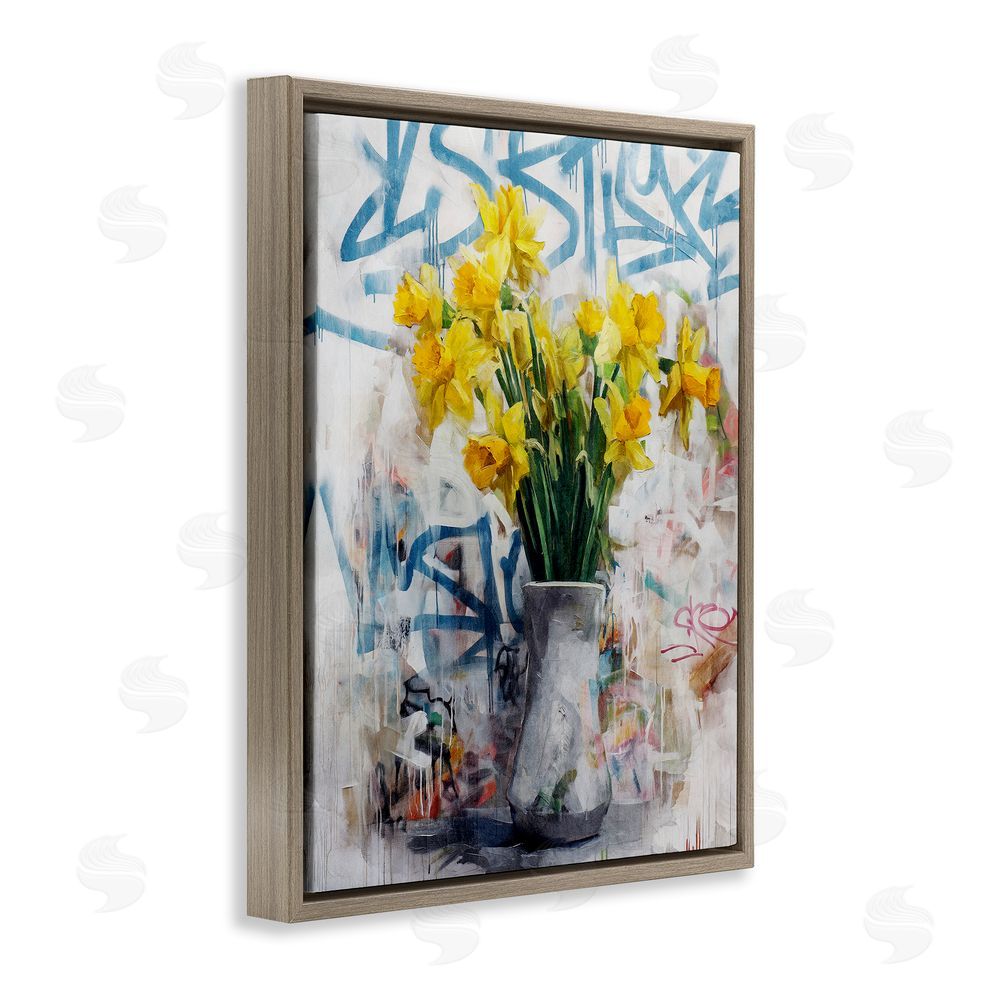 Svetlana Aleynikova Color Clash Daffodils & Graffiti Brown Floating Frame Canvas Wall Art Print