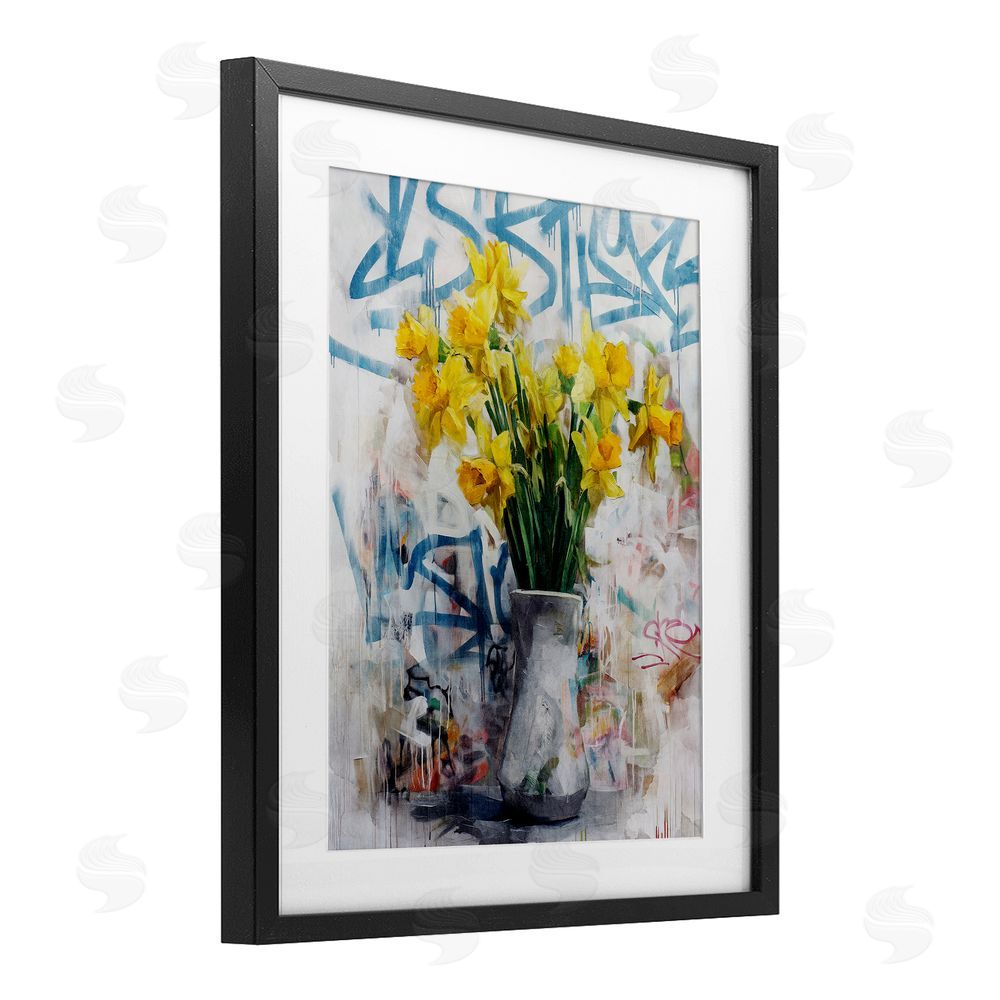 Svetlana Aleynikova Color Clash Daffodils & Graffiti Black Framed Print Under Glass Wall Art