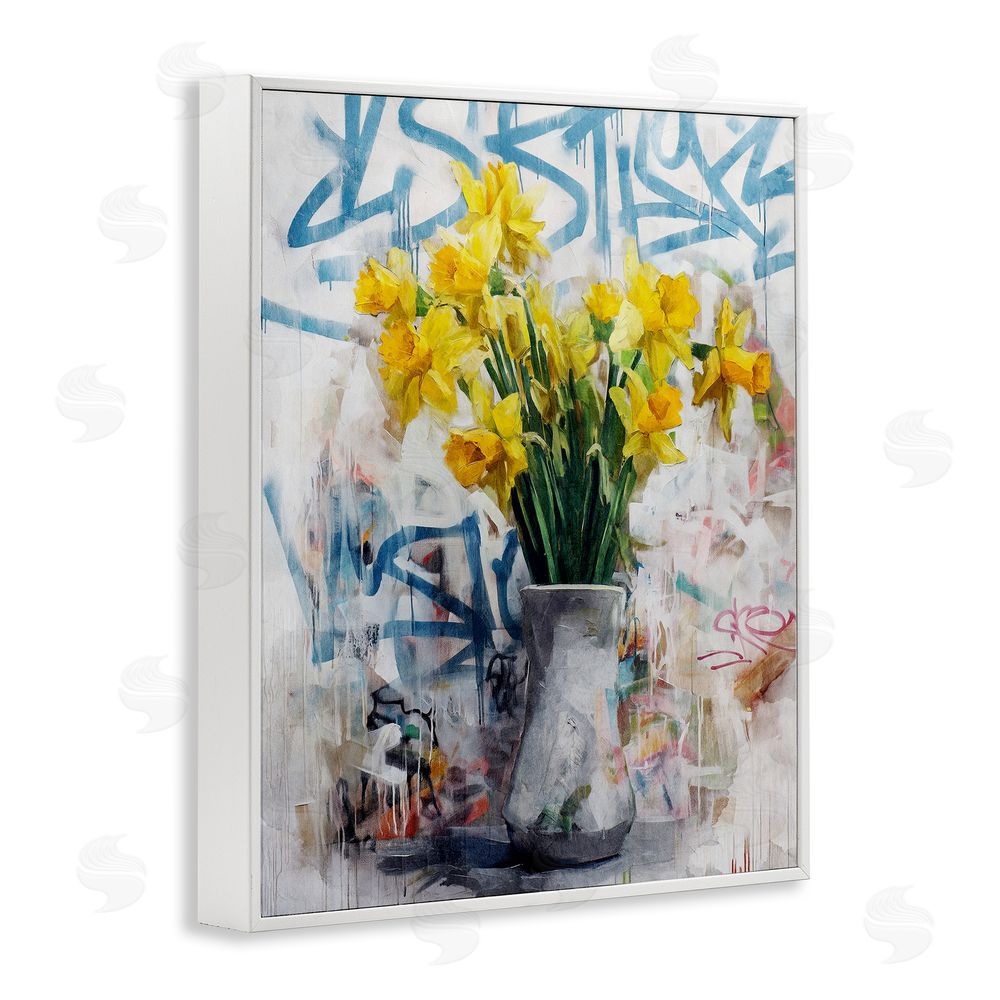 Svetlana Aleynikova Color Clash Daffodils & Graffiti White Framed Giclee Wall Art Print