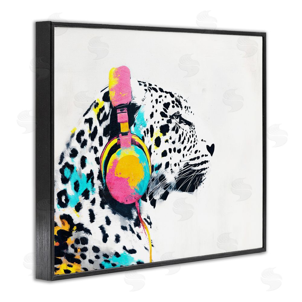 Svetlana Aleynikova Leopard On Air Headphones Black Framed Giclee Wall Art Print