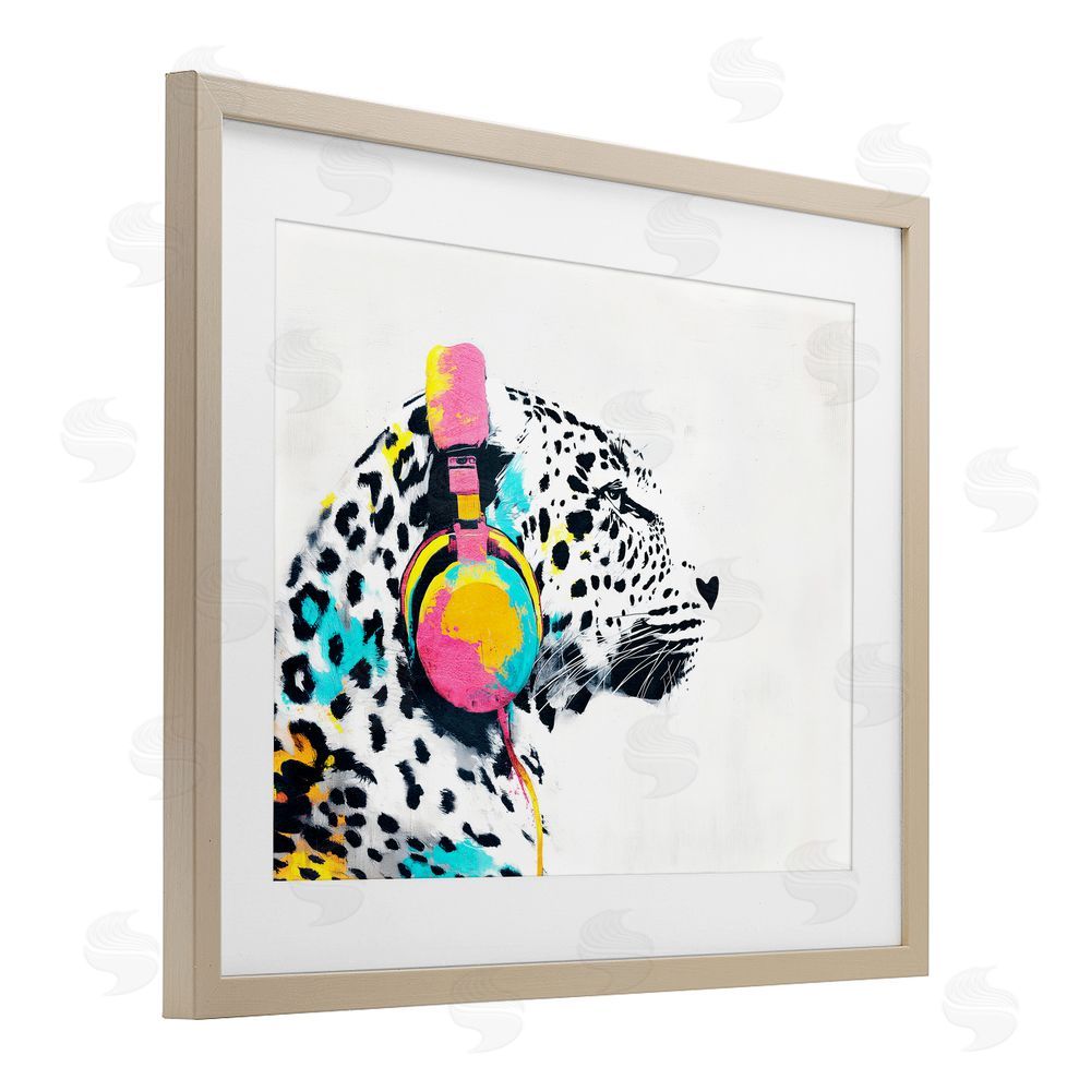 Svetlana Aleynikova Leopard On Air Headphones Birch Framed Print Under Glass Wall Art