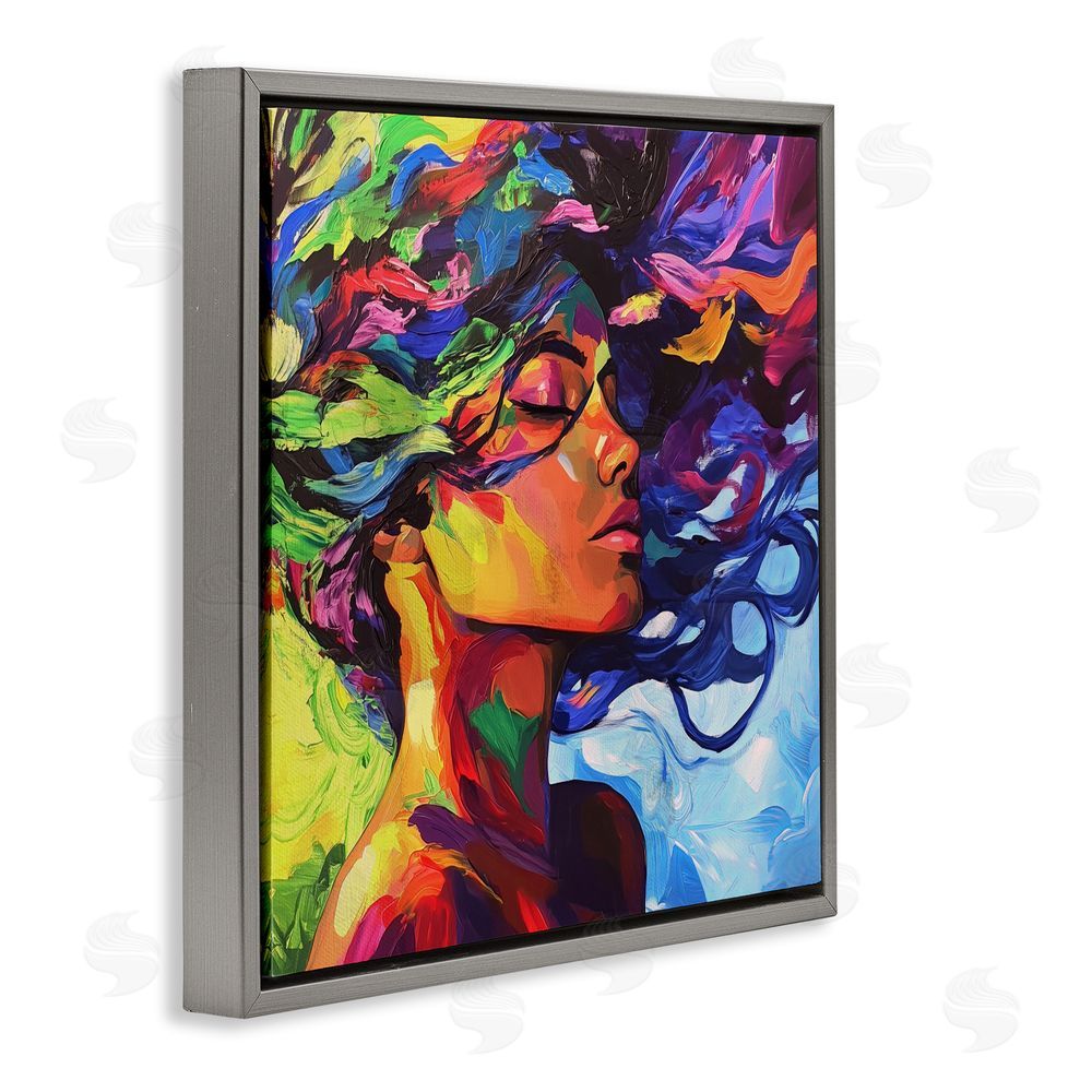 Svetlana Aleynikova Flowing Whirlwind Of Colors Gray Floating Frame Canvas Wall Art Print