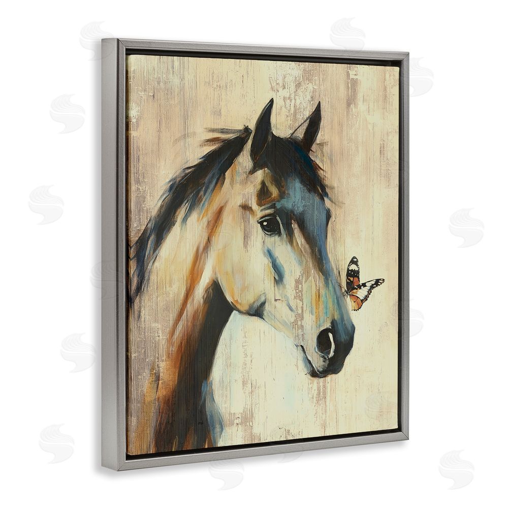 Svetlana Aleynikova Tiny Magic Horse & Butterfly Gray Floating Frame Canvas Wall Art Print