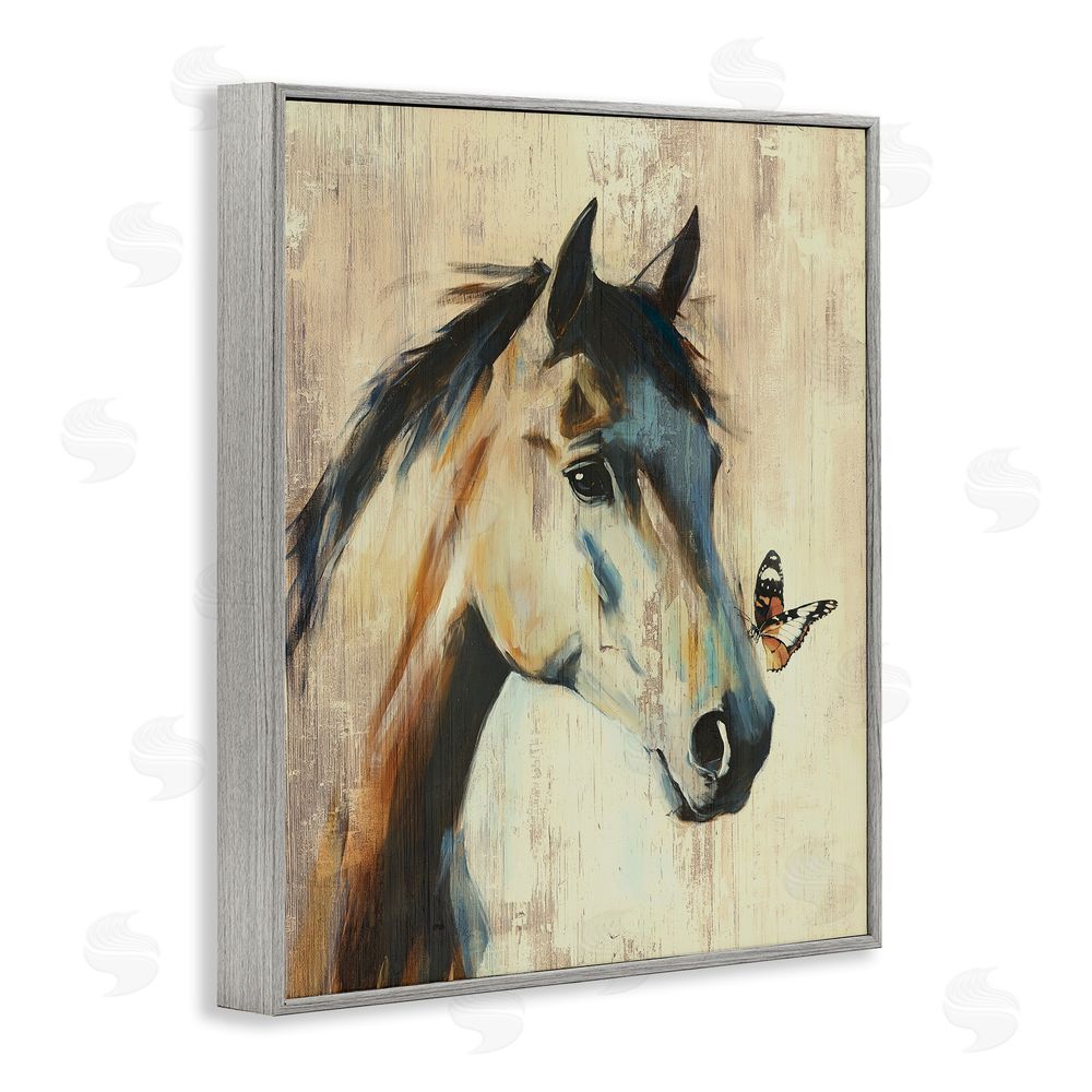 Svetlana Aleynikova Tiny Magic Horse & Butterfly Gray Framed Giclee Wall Art Print