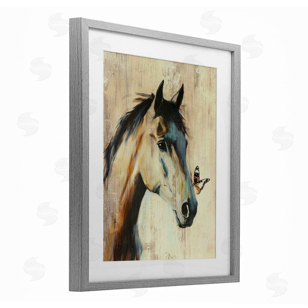 Svetlana Aleynikova Tiny Magic Horse & Butterfly Gray Framed Print Under Glass Wall Art
