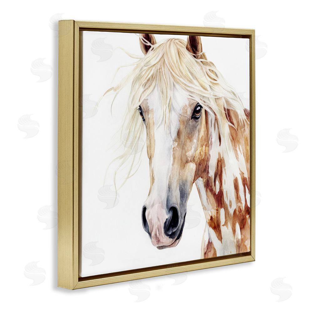 Svetlana Aleynikova Majestic Mane Spotted Horse Gold Floating Frame Canvas Wall Art Print