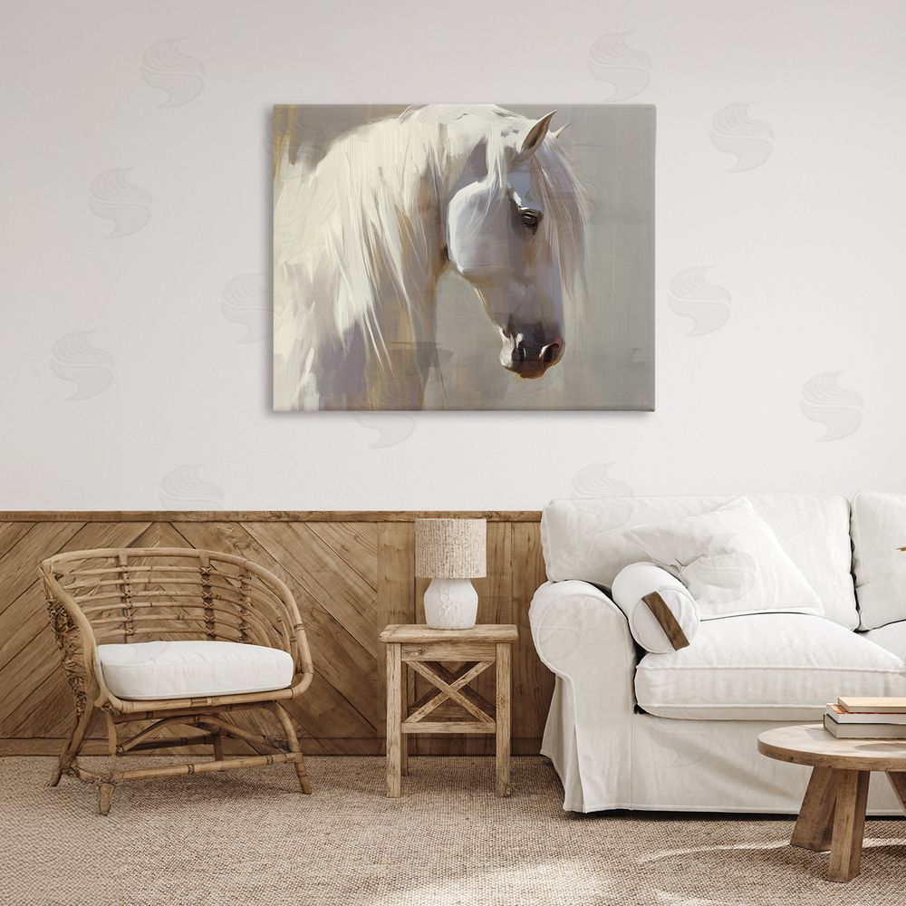 Svetlana Aleynikova White Moon Horse Stretched Canvas Wall Art in Room