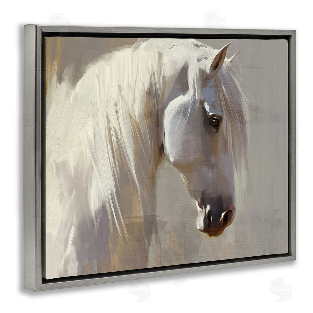 Svetlana Aleynikova White Moon Horse Gray Floating Frame Canvas Wall Art Print