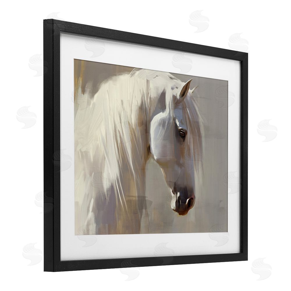 Svetlana Aleynikova White Moon Horse Black Framed Print Under Glass Wall Art