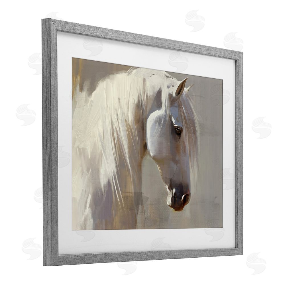 Svetlana Aleynikova White Moon Horse Gray Framed Print Under Glass Wall Art