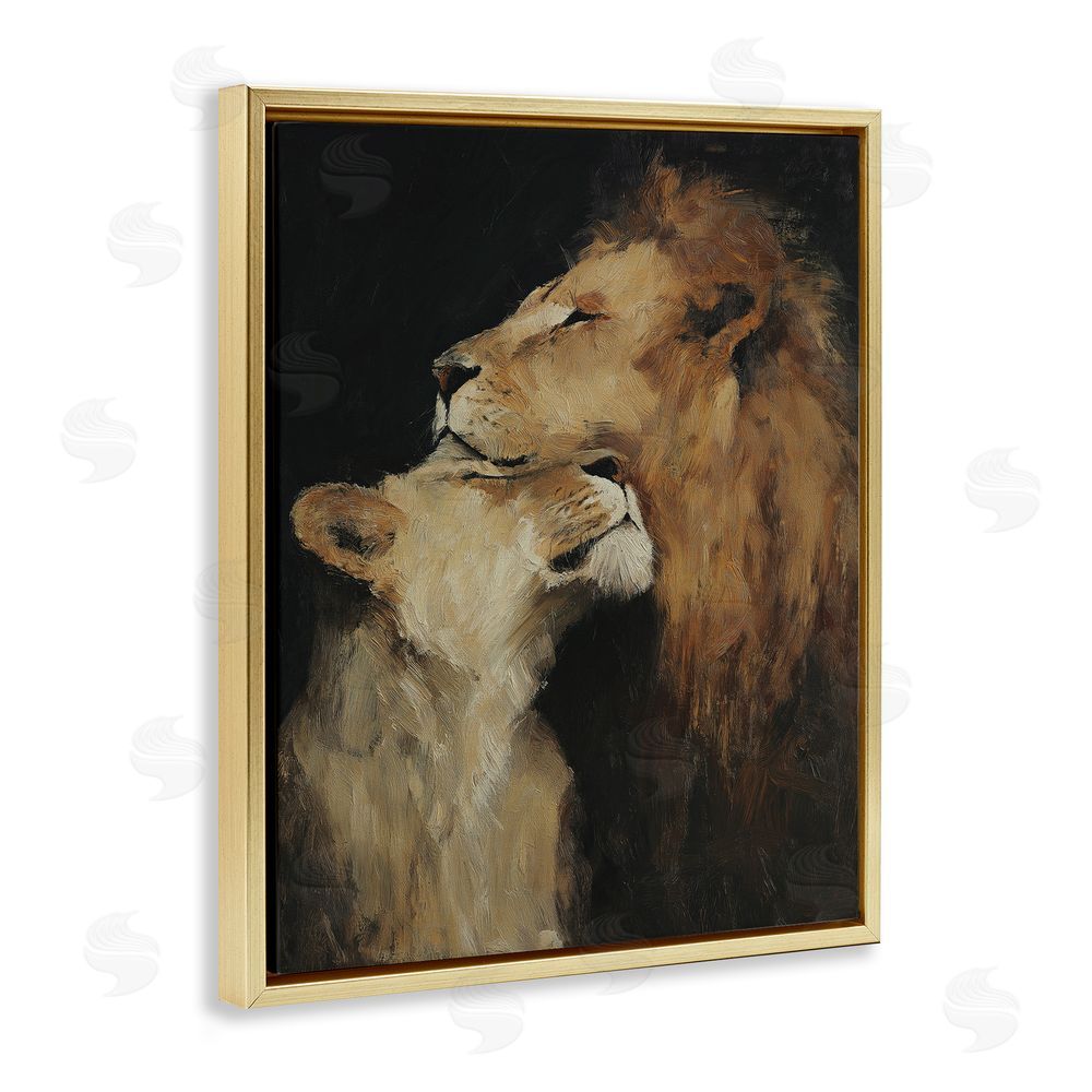 Svetlana Aleynikova Regal Pair of Lions Gold Floating Frame Canvas Wall Art Print