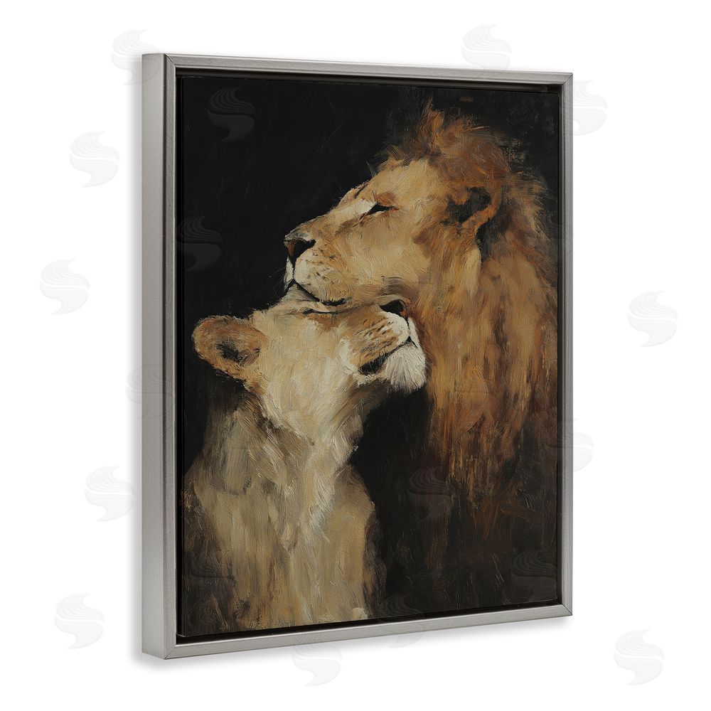 Svetlana Aleynikova Regal Pair of Lions Gray Floating Frame Canvas Wall Art Print