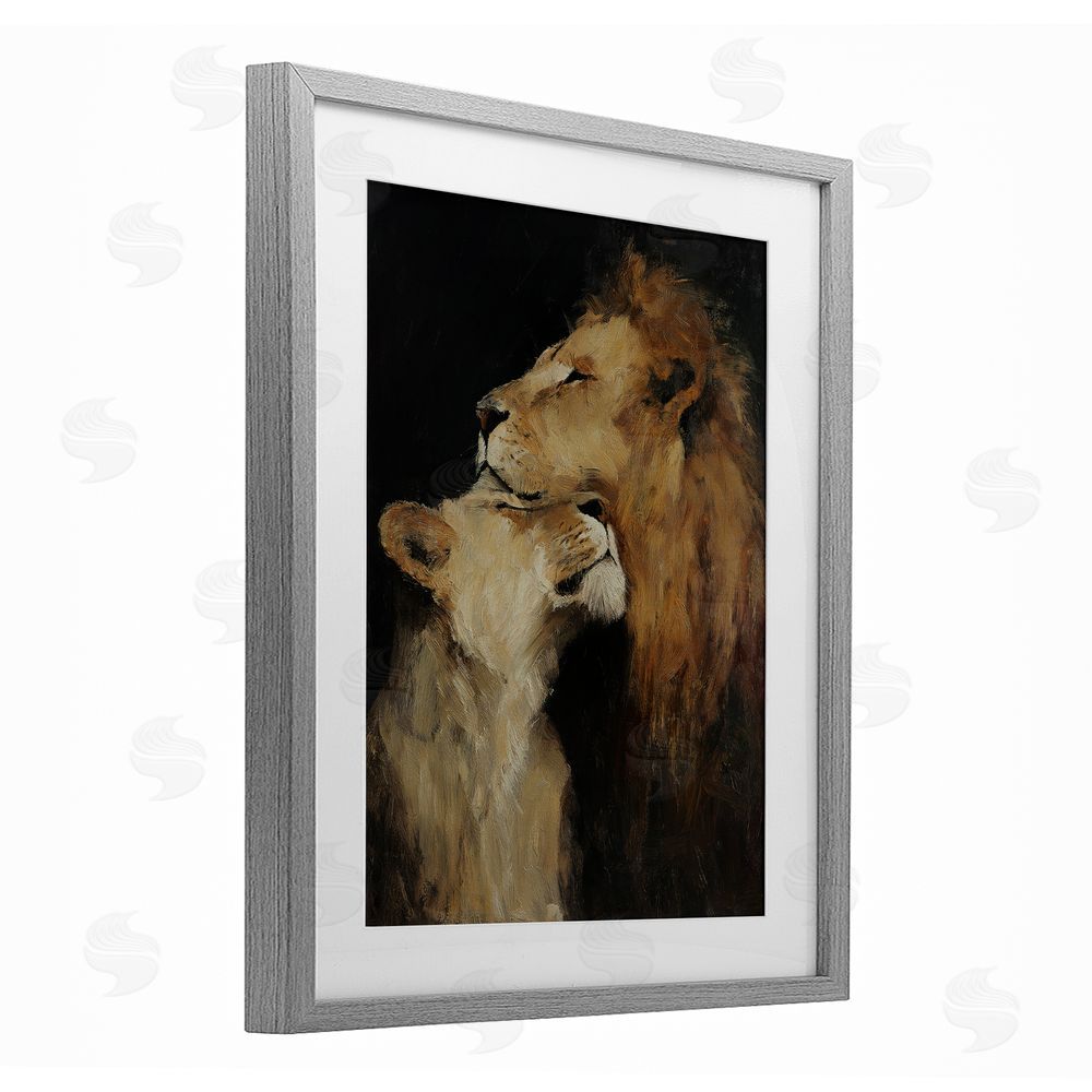 Svetlana Aleynikova Regal Pair of Lions Gray Framed Print Under Glass Wall Art