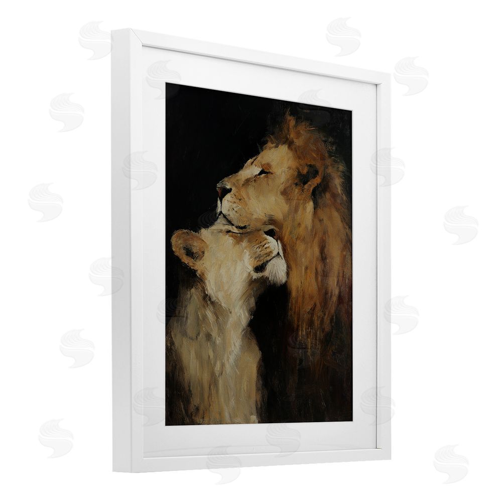 Svetlana Aleynikova Regal Pair of Lions White Framed Print Under Glass Wall Art