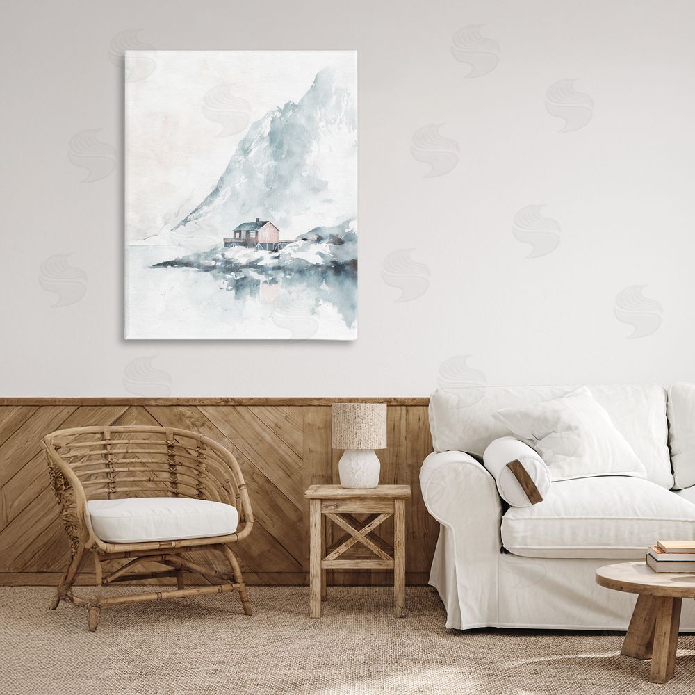 Svetlana Aleynikova Snow Shelter Watercolor Stretched Canvas Wall Art in Room