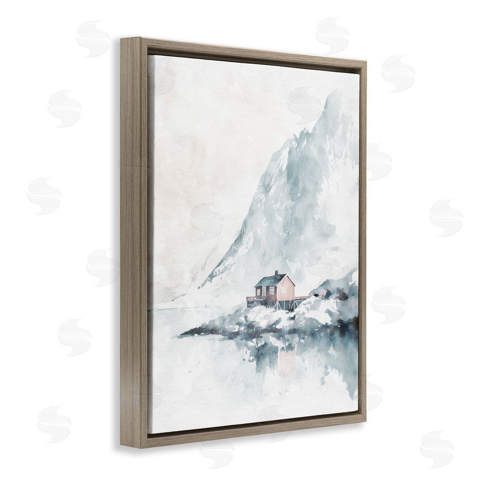 Svetlana Aleynikova Snow Shelter Watercolor Brown Floating Frame Canvas Wall Art Print