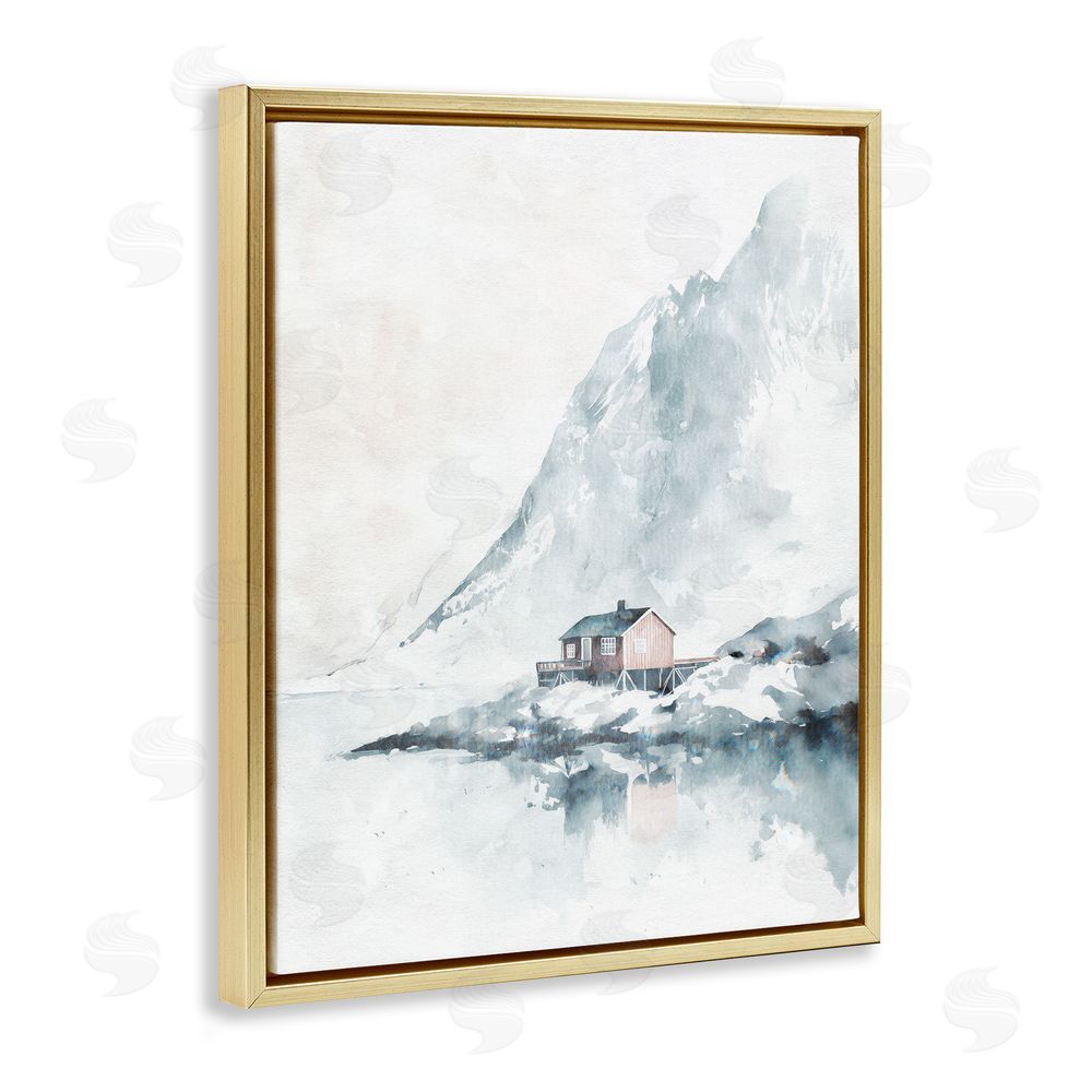 Svetlana Aleynikova Snow Shelter Watercolor Gold Floating Frame Canvas Wall Art Print