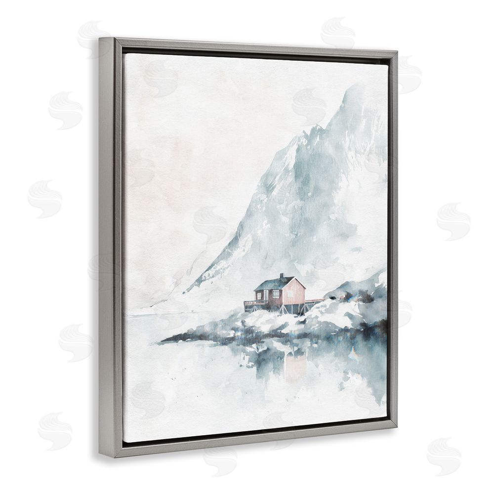 Svetlana Aleynikova Snow Shelter Watercolor Gray Floating Frame Canvas Wall Art Print