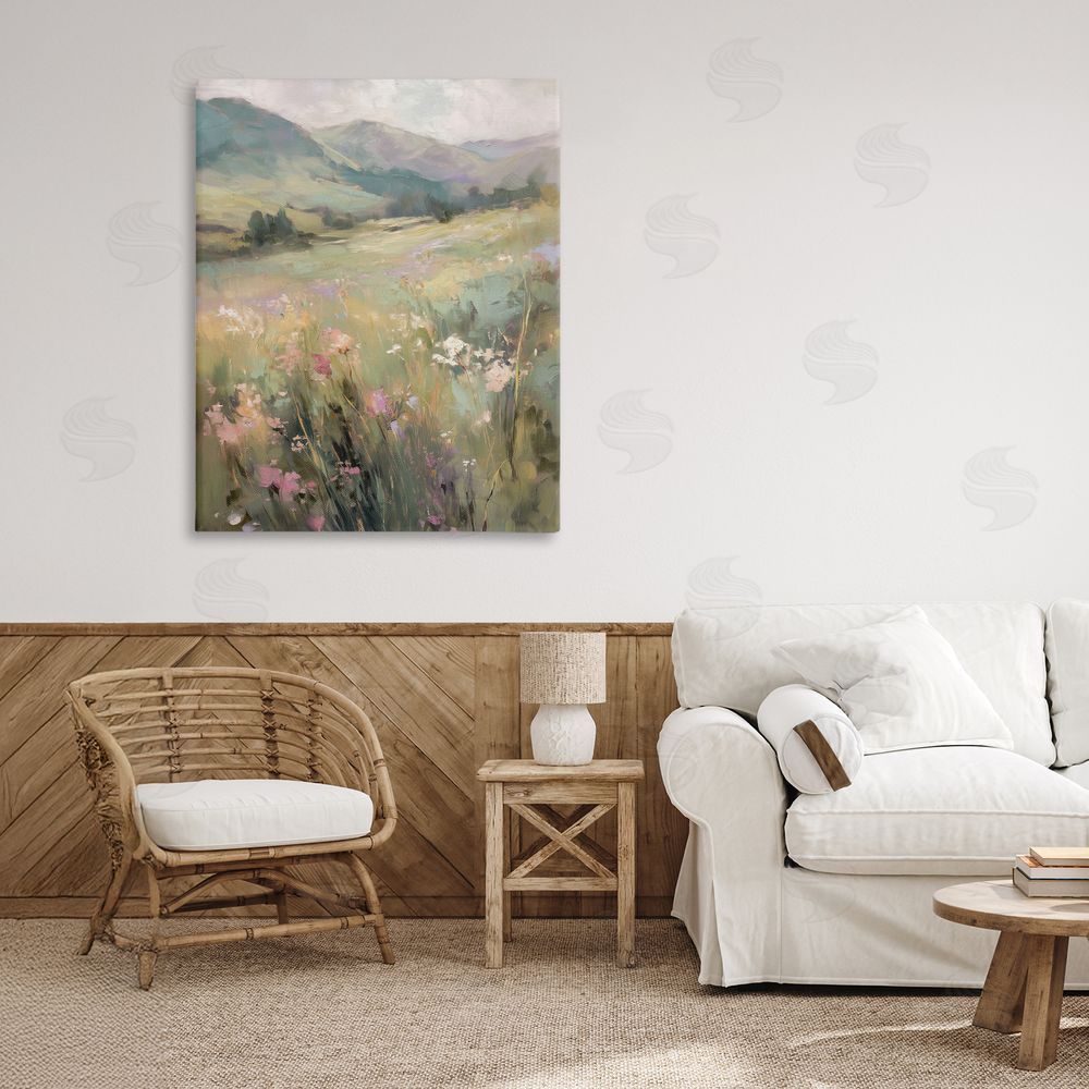 Svetlana Aleynikova Sunlit Meadows Landscape Stretched Canvas Wall Art in Room