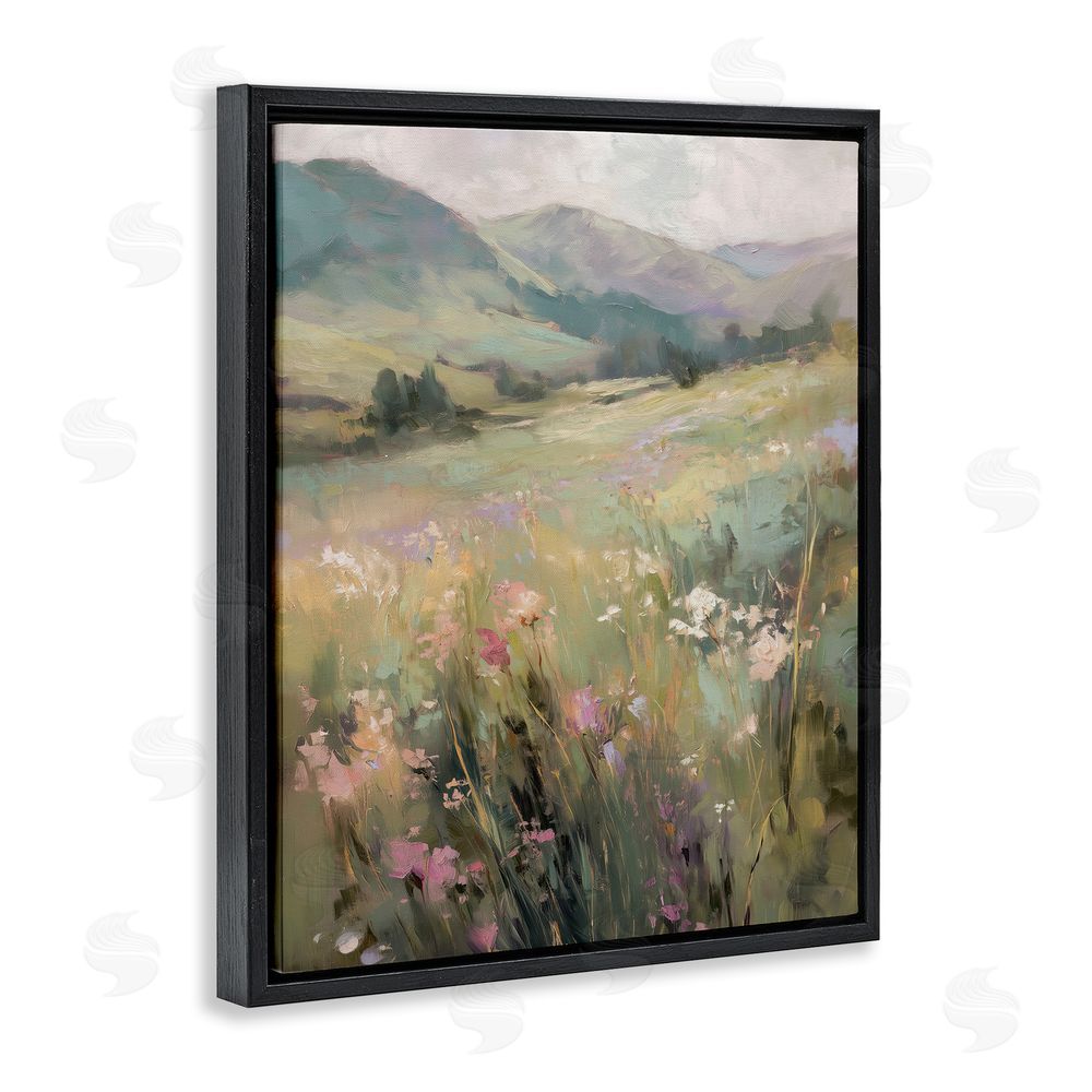 Svetlana Aleynikova Sunlit Meadows Landscape Black Floating Frame Canvas Wall Art Print