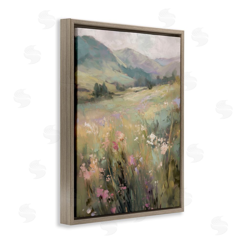 Svetlana Aleynikova Sunlit Meadows Landscape Brown Floating Frame Canvas Wall Art Print