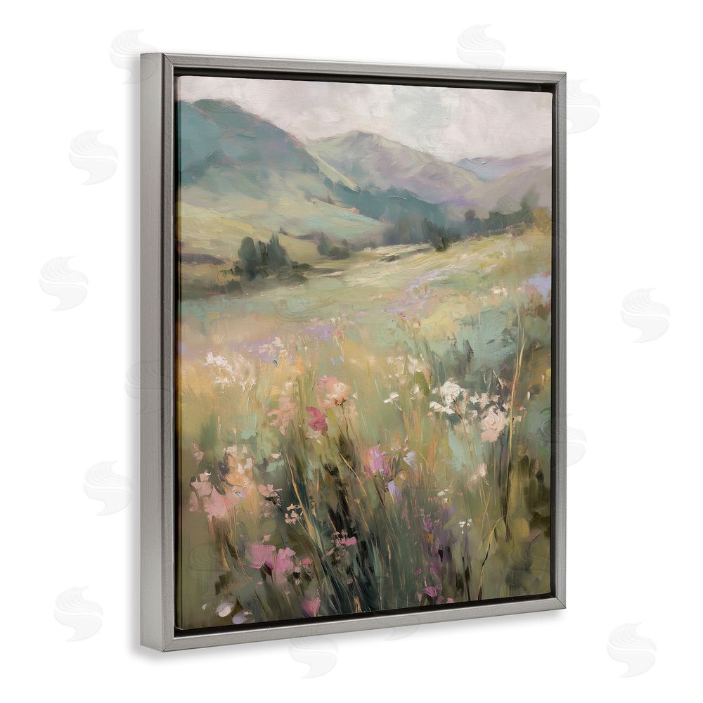 Svetlana Aleynikova Sunlit Meadows Landscape Gray Floating Frame Canvas Wall Art Print