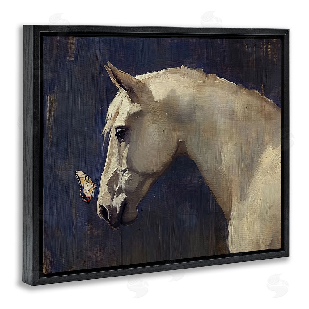 Svetlana Aleynikova Peaceful Meeting Horse & Butterfly Black Floating Frame Canvas Wall Art Print