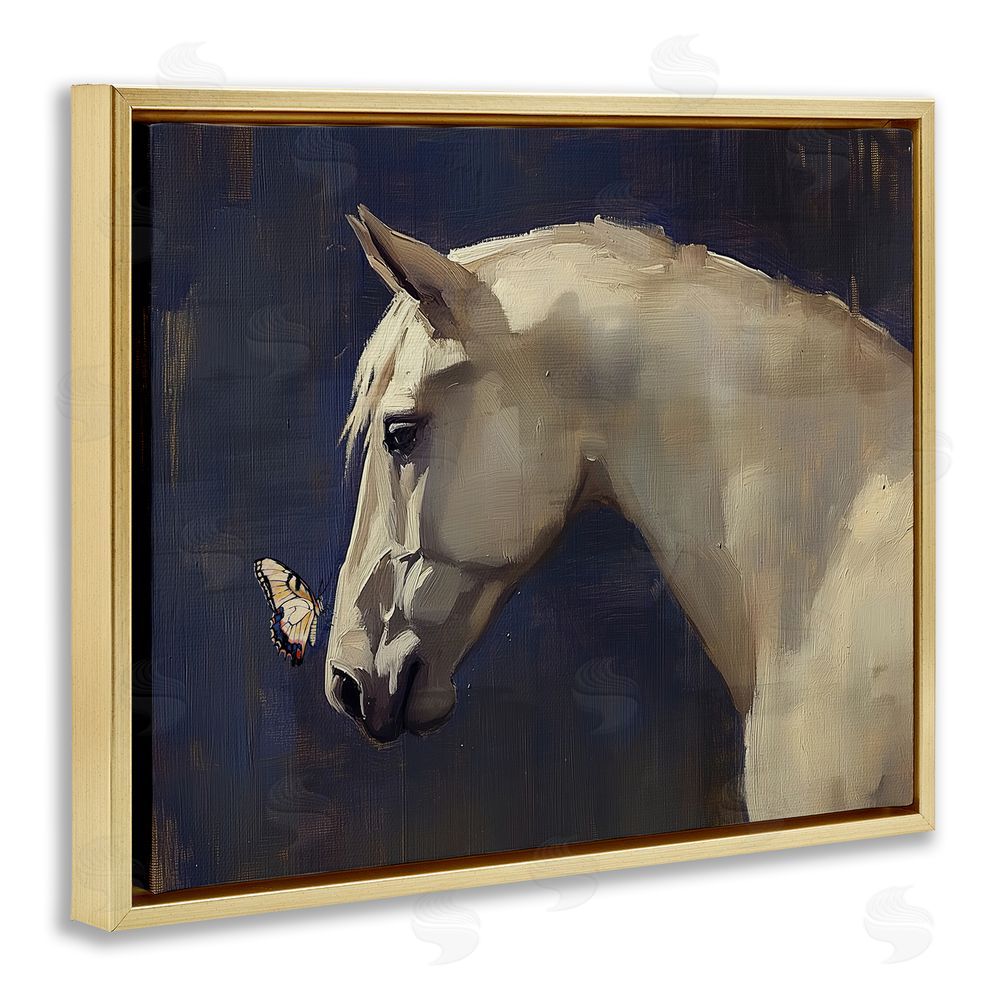 Svetlana Aleynikova Peaceful Meeting Horse & Butterfly Gold Floating Frame Canvas Wall Art Print