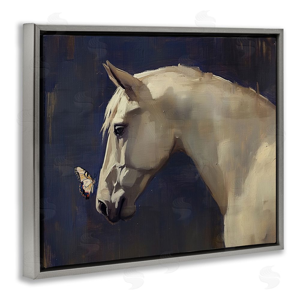 Svetlana Aleynikova Peaceful Meeting Horse & Butterfly Gray Floating Frame Canvas Wall Art Print