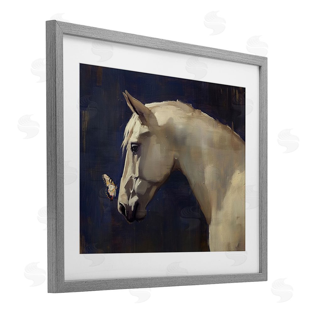 Svetlana Aleynikova Peaceful Meeting Horse & Butterfly Gray Framed Print Under Glass Wall Art