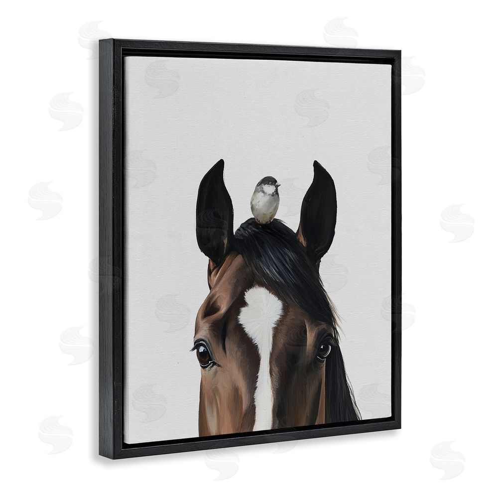 Svetlana Aleynikova Quiet Companion Horse & Bird Black Floating Frame Canvas Wall Art Print
