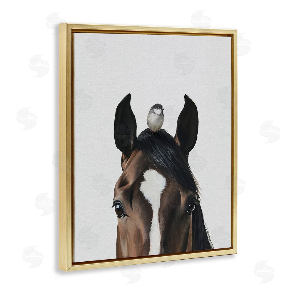 Svetlana Aleynikova Quiet Companion Horse & Bird Gold Floating Frame Canvas Wall Art Print