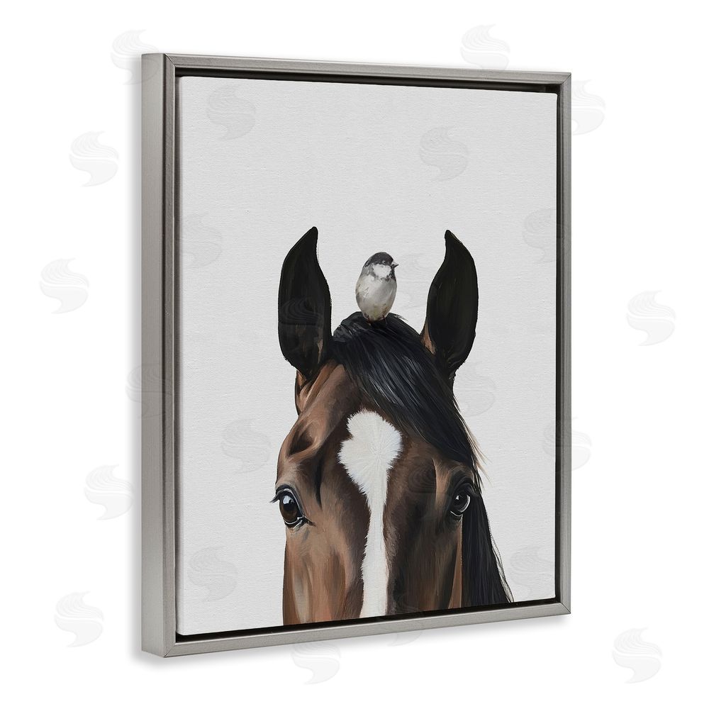 Svetlana Aleynikova Quiet Companion Horse & Bird Gray Floating Frame Canvas Wall Art Print