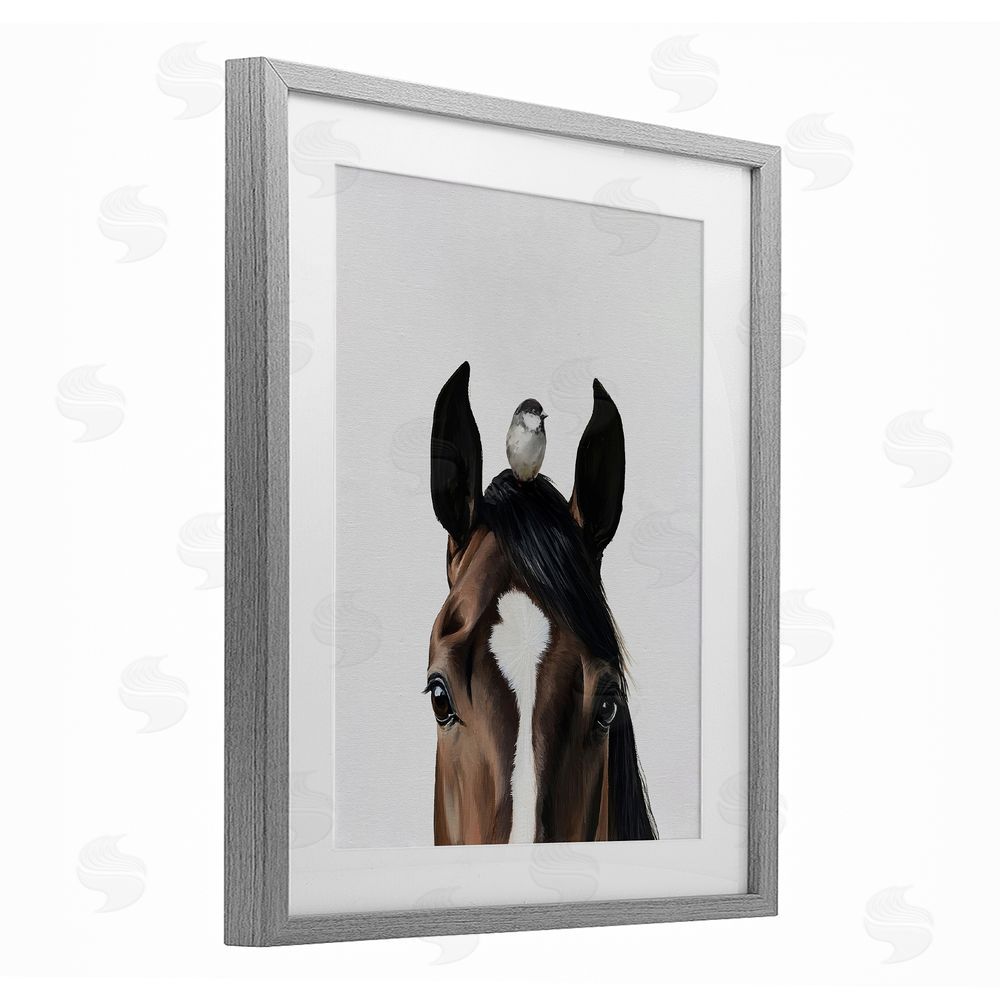 Svetlana Aleynikova Quiet Companion Horse & Bird Gray Framed Print Under Glass Wall Art