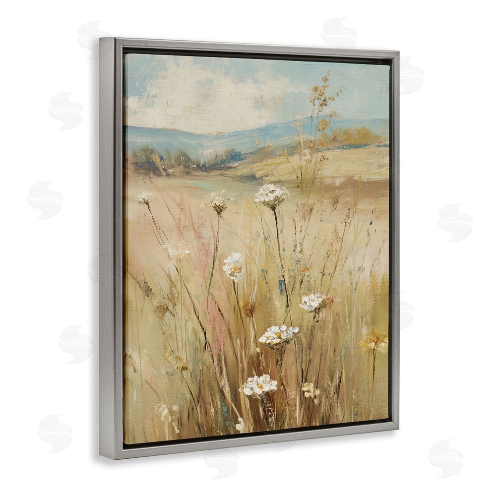 Svetlana Aleynikova Natural Lush Hillside Blooms Gray Floating Frame Canvas Wall Art Print