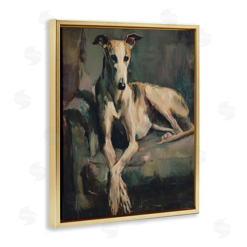 Svetlana Aleynikova Regal Comfort Whippet Dog Gold Floating Frame Canvas Wall Art Print