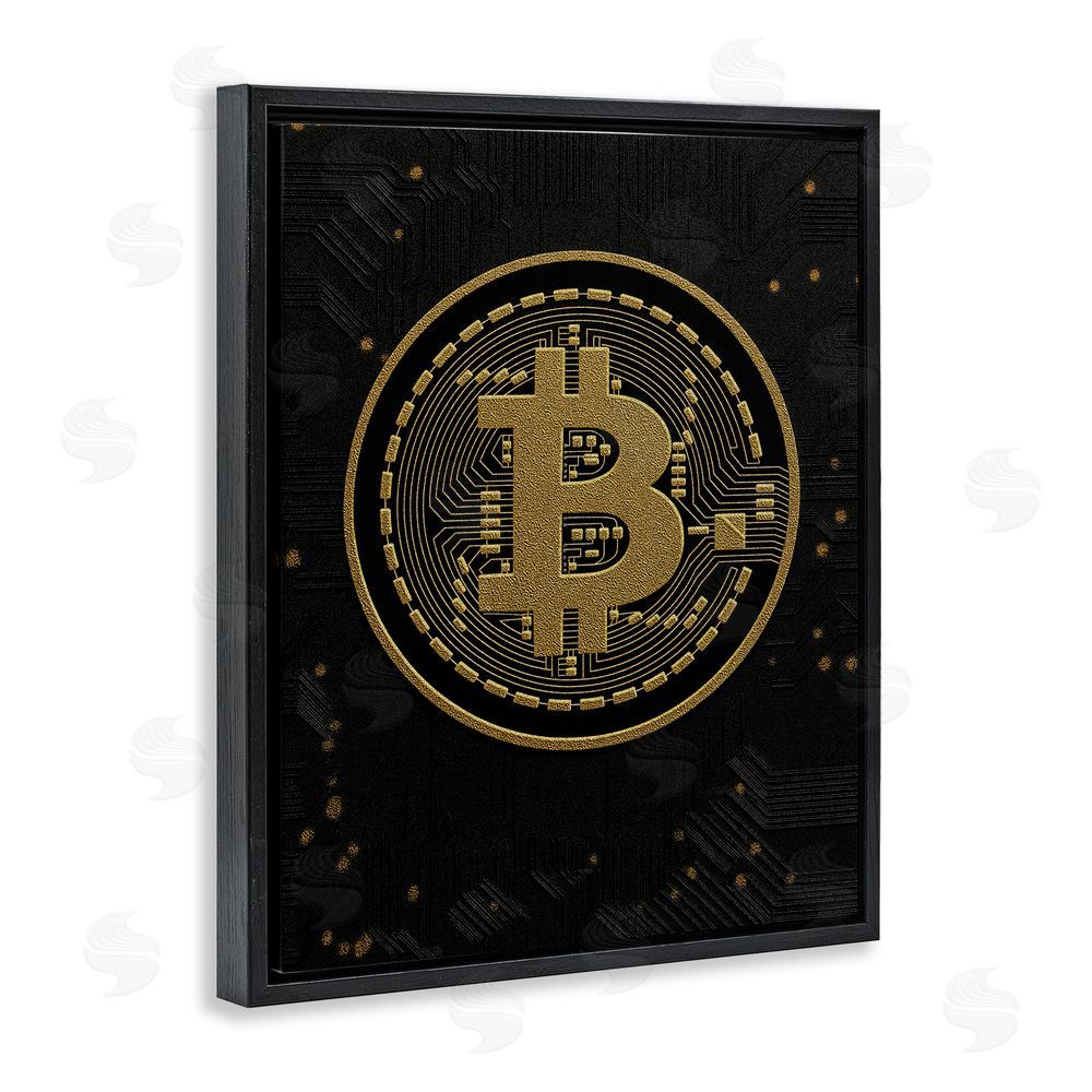 Svetlana Aleynikova Bold Golden Digital Currency Black Floating Frame Canvas Wall Art Print