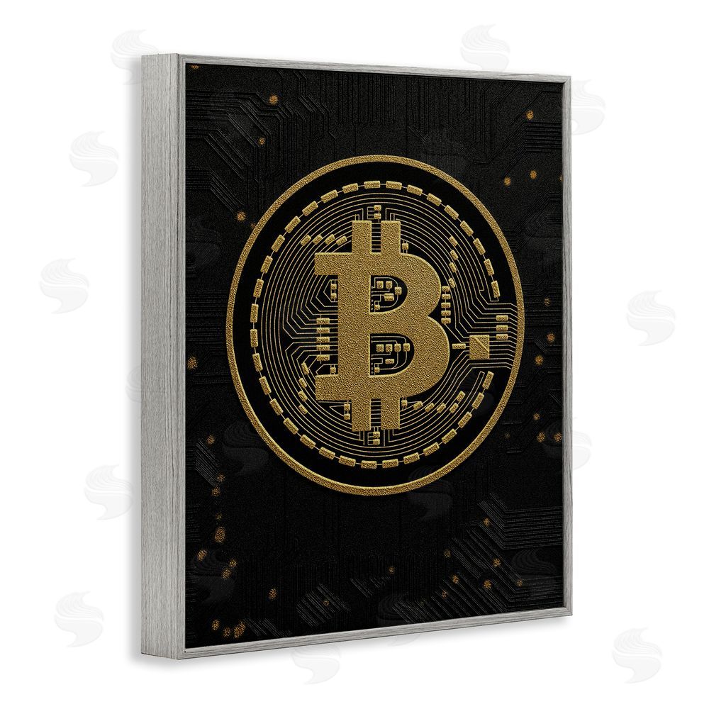 Svetlana Aleynikova Bold Golden Digital Currency Gray Framed Giclee Wall Art Print