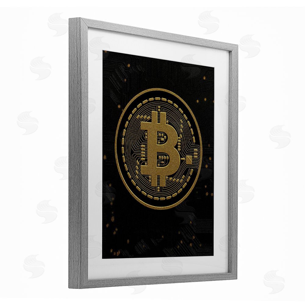 Svetlana Aleynikova Bold Golden Digital Currency Gray Framed Print Under Glass Wall Art